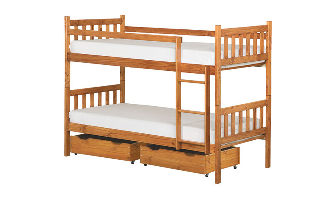 Bunk bed with storage space underneath. Great option when going bed shopping with the kids.