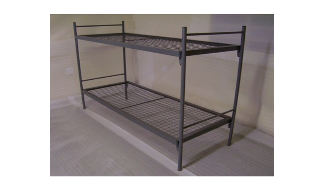 Steel bunk bed without mattresses on.