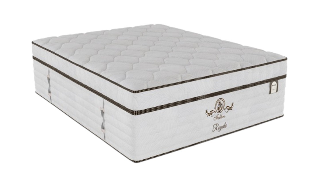 A thick layered grey Fabbro bedrom mattress against a white background