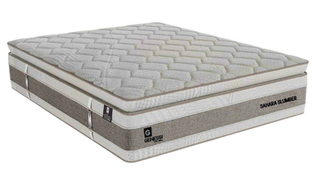 Grey Genessi hospitality mattress against a white background
