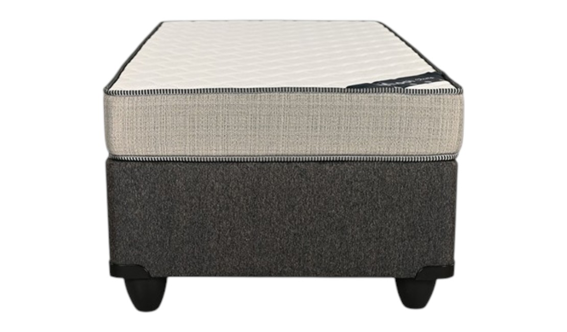 White and grey Kooi bed against a white background