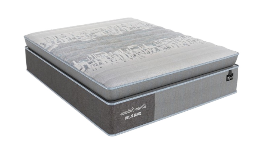 Grey plush mattress against a white background