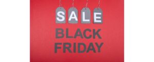 Black bold letters of Black Friday Sale against a red background